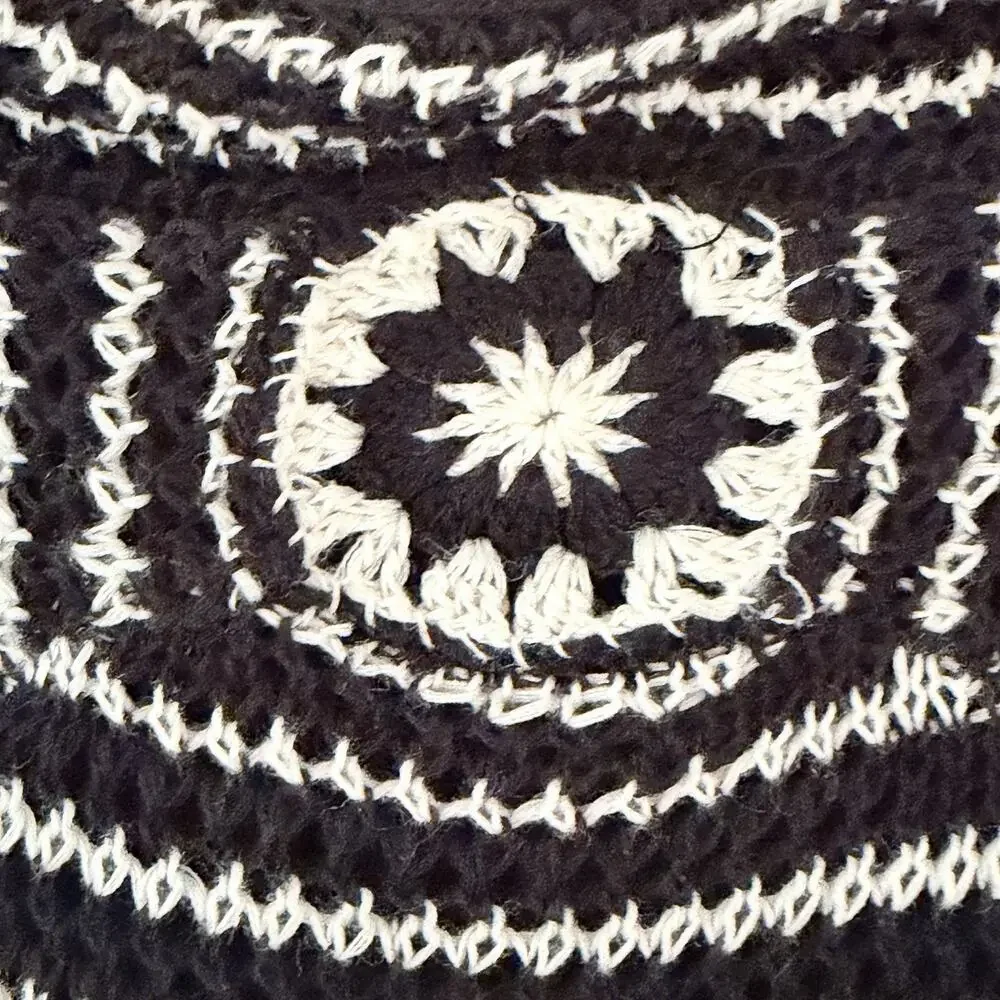 Free People Soul Mate Knit Crochet Black Long Sleeve Top Flare Cuff Size Medium